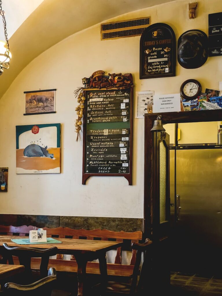 Speisewandkarte bei U Hrocha in Prag