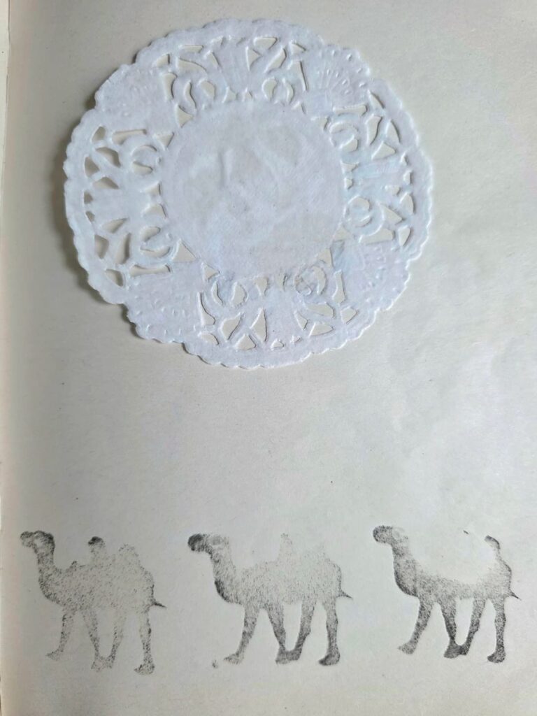 Kamele Collage, Skizze von Eva Vones, Türkei.